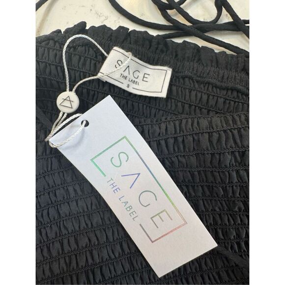 NWT Sage the Label Black Smocked Halter Mini Dress S Bodycon Ruffle Hem Cocktail - Picture 6 of 6